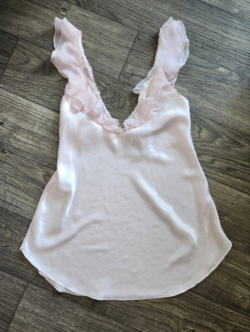 Circa 2000 Coquette Pale Pink Romantic Vintage Satin Slip Ruffle Dress Size L